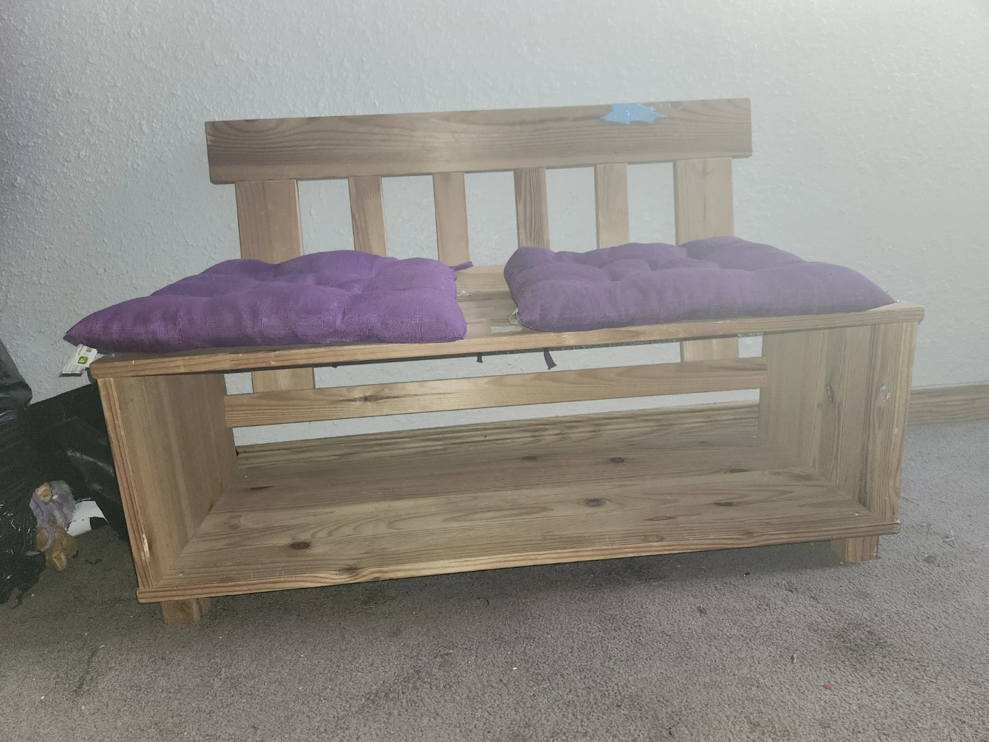 Kids Wooden Bench with Purple Cushions