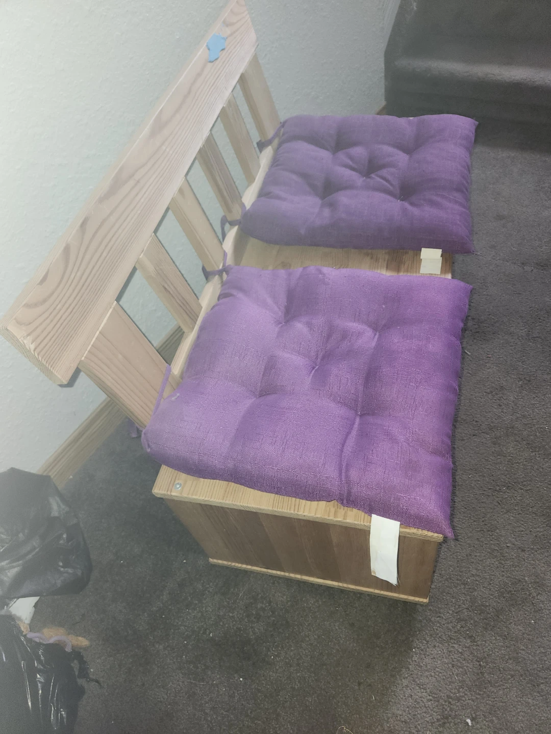 Kids Wooden Bench with Purple Cushions - photo 2