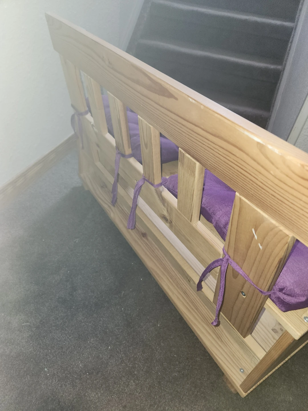 Kids Wooden Bench with Purple Cushions - photo 3