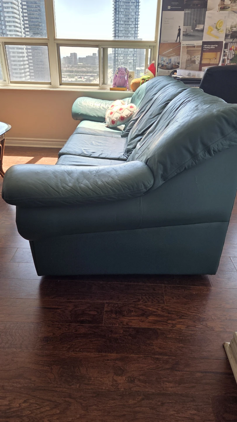 Teal Leather Sofa - photo 2