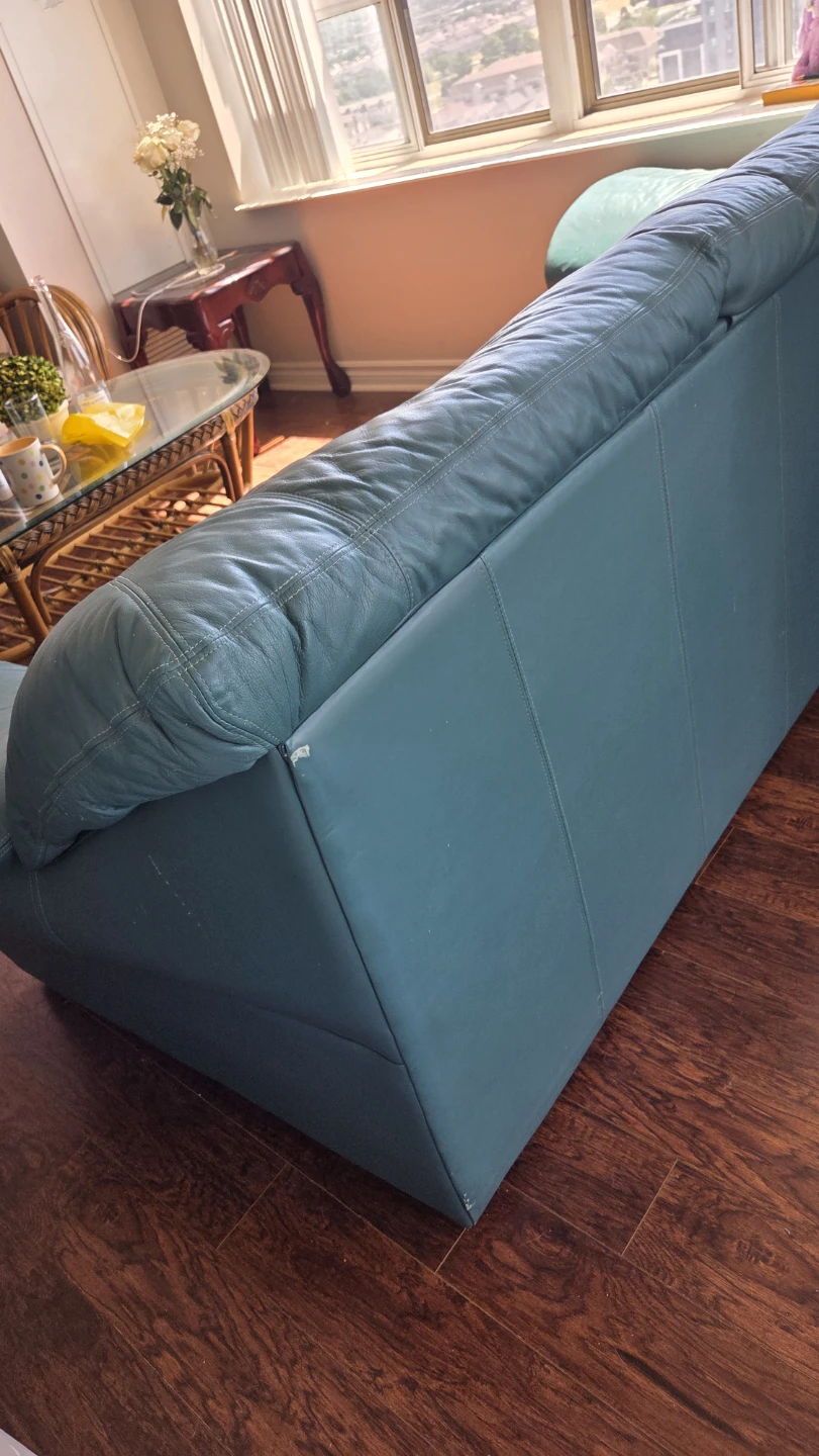 Teal Leather Sofa - photo 3