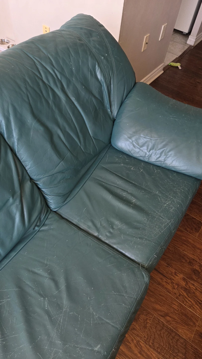 Teal Leather Sofa - photo 4