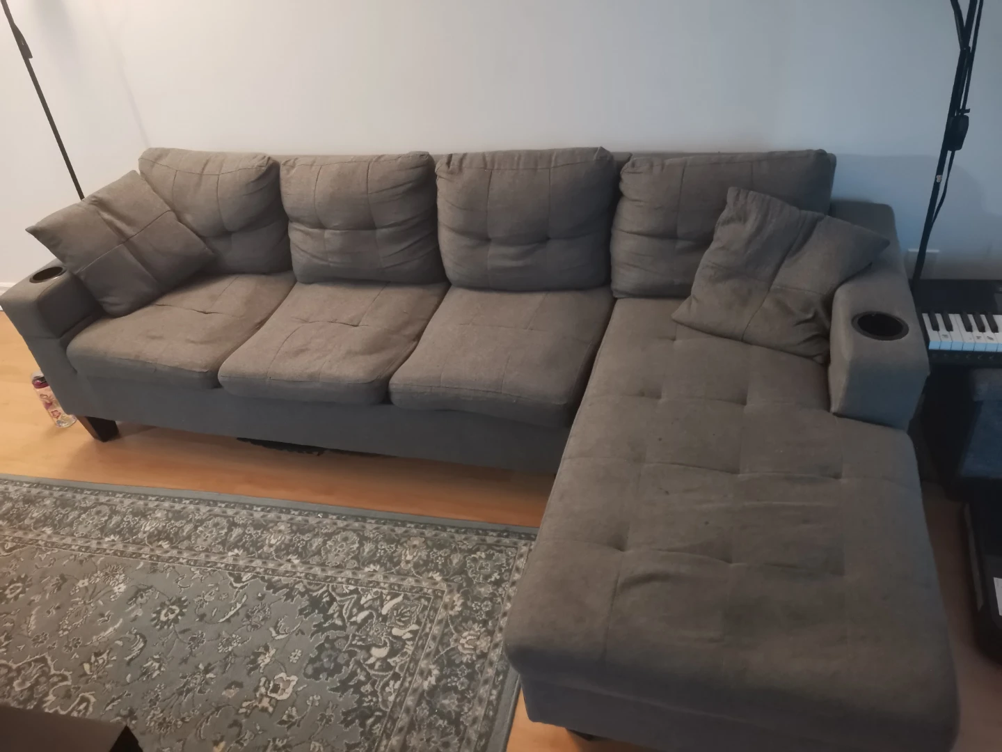 Grey Sectional Sofa with Cup Holders
