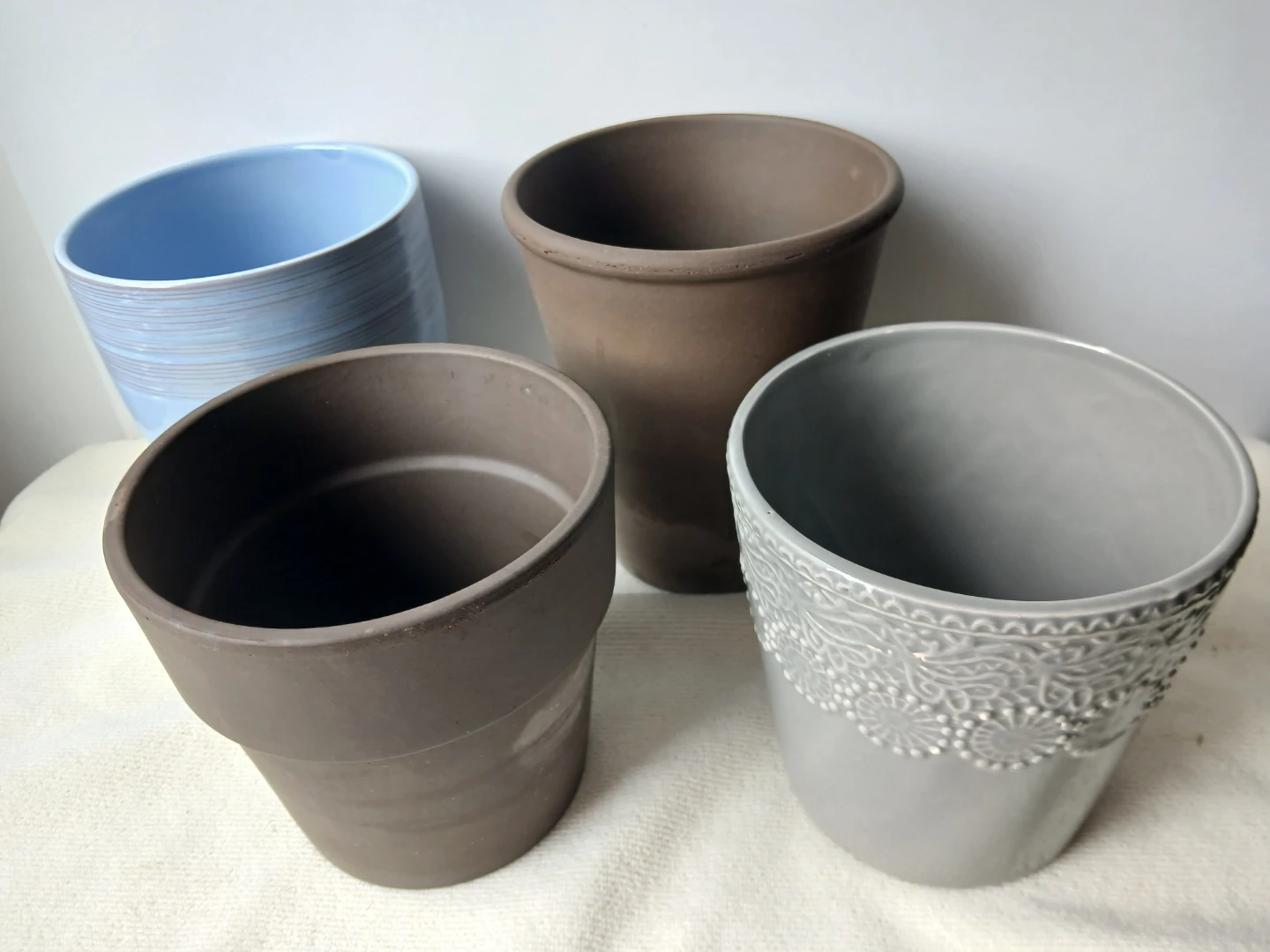 4 Ceramic & Terracotta Planters. No drainage. $6 EACH.