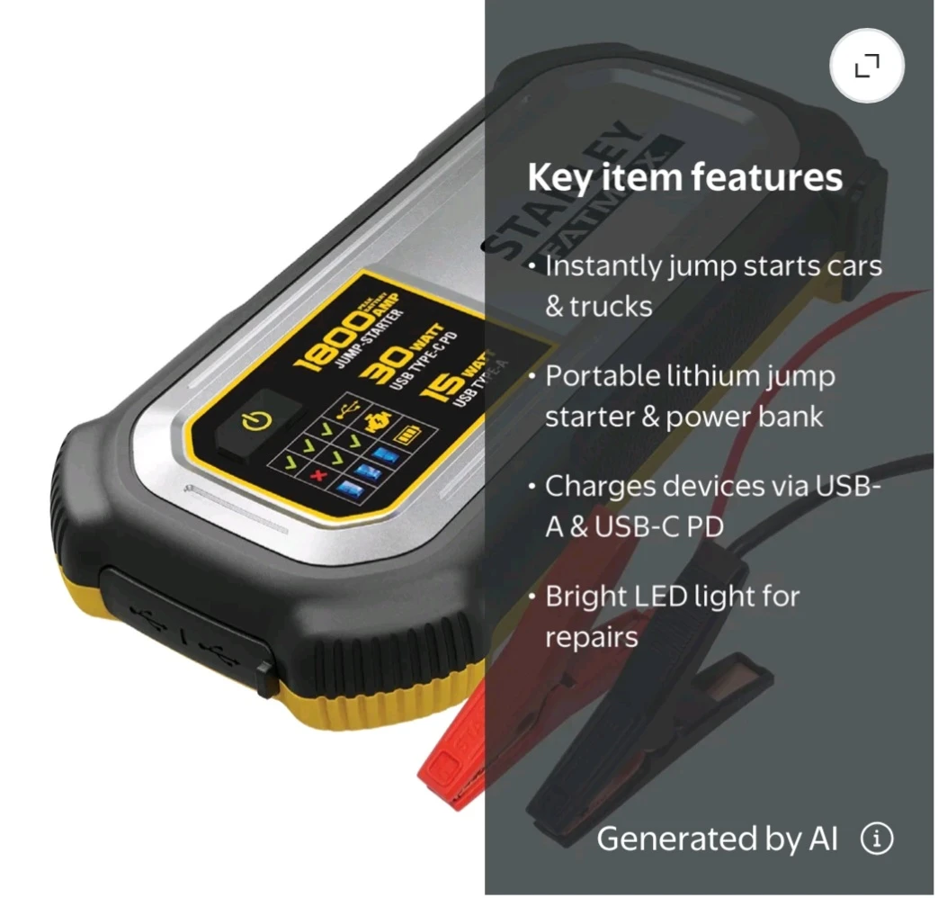 Stanley FATMAX 1800A Lithium Jump Starter / USB Power Bank - photo 3