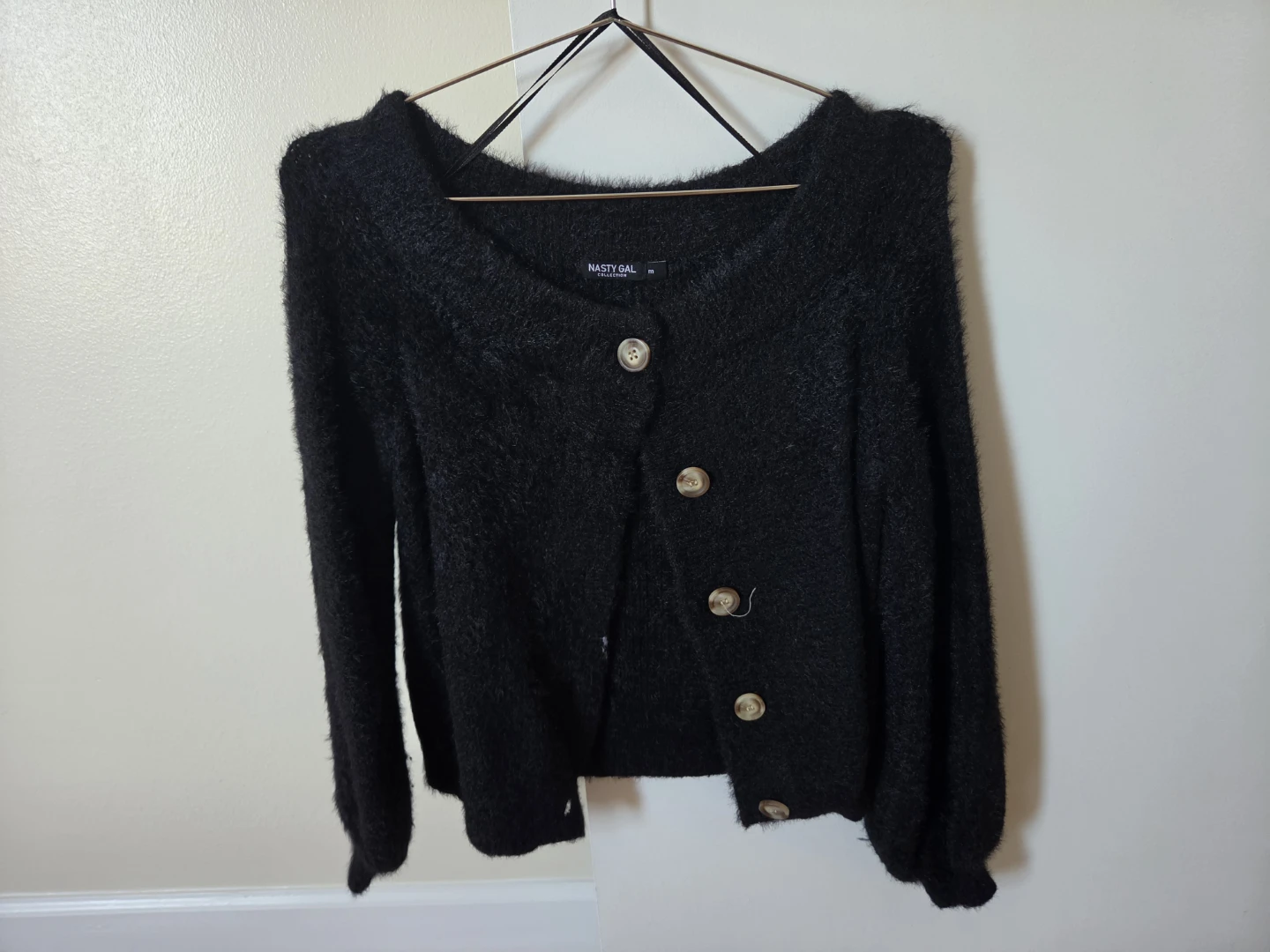 Nasty Gal Black Fuzzy Button-Up Cardigan - photo 2