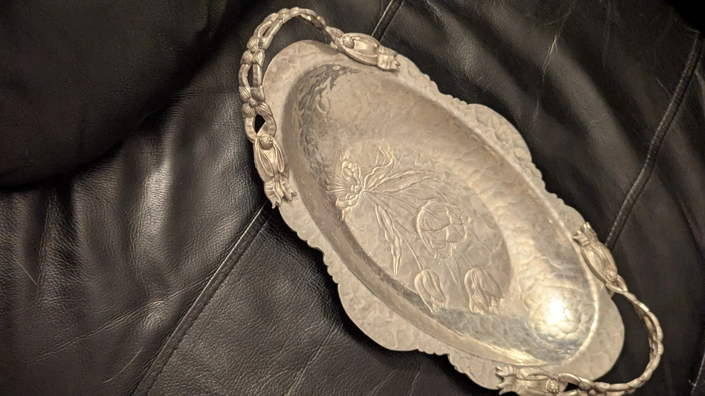 Vintage Metal Serving Tray with Handles