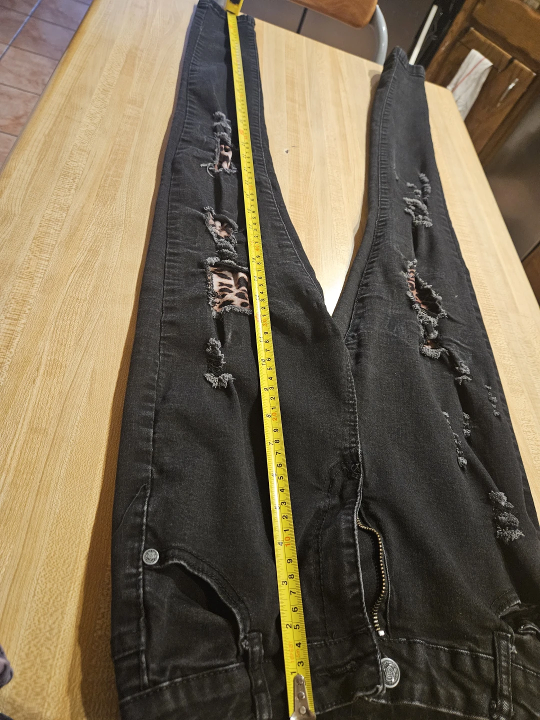 Black Distressed Skinny Jeans with Leopard Print Patches - photo 5