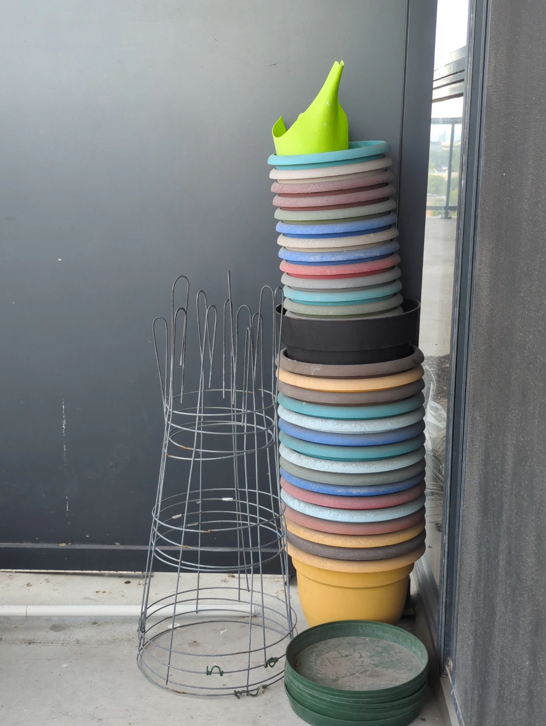 Stack of Assorted Plastic Plant Pots and Trellis for tomatoes - photo 2
