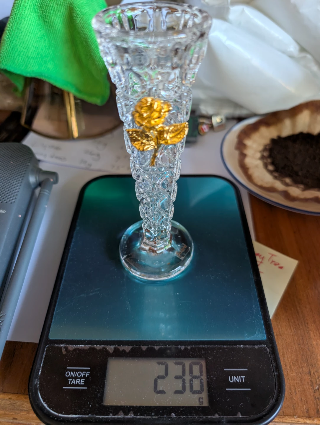 5.75" Tall Floower Vase with Gold Tone Rose Accent - photo 2
