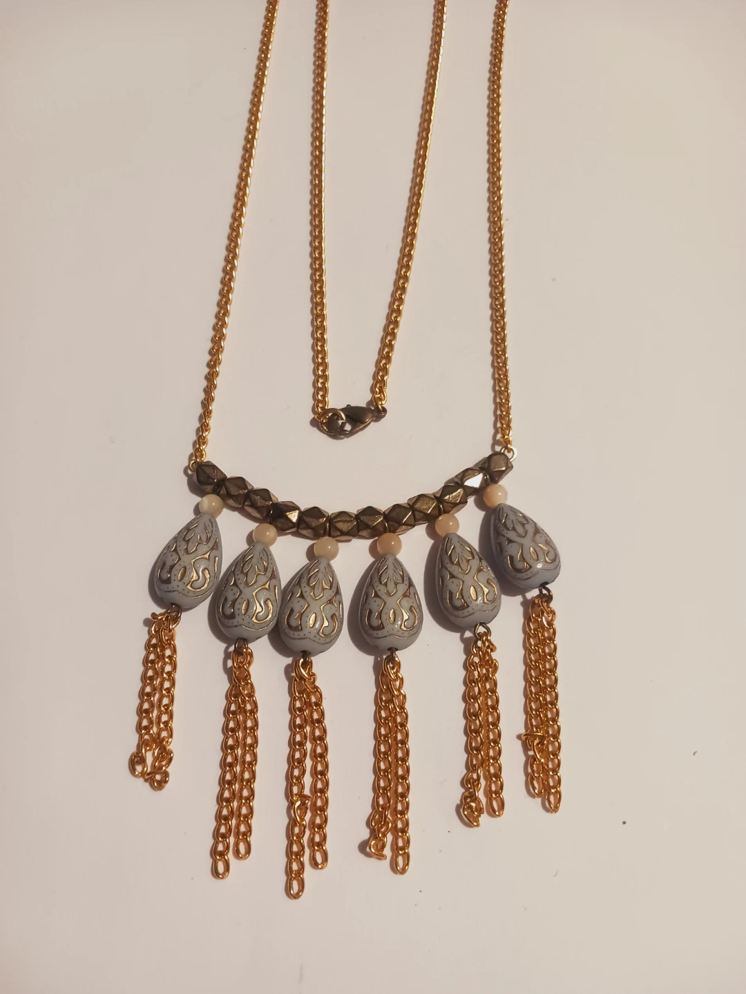Gold Tone Necklace with Grey Pendant Charms - photo 4