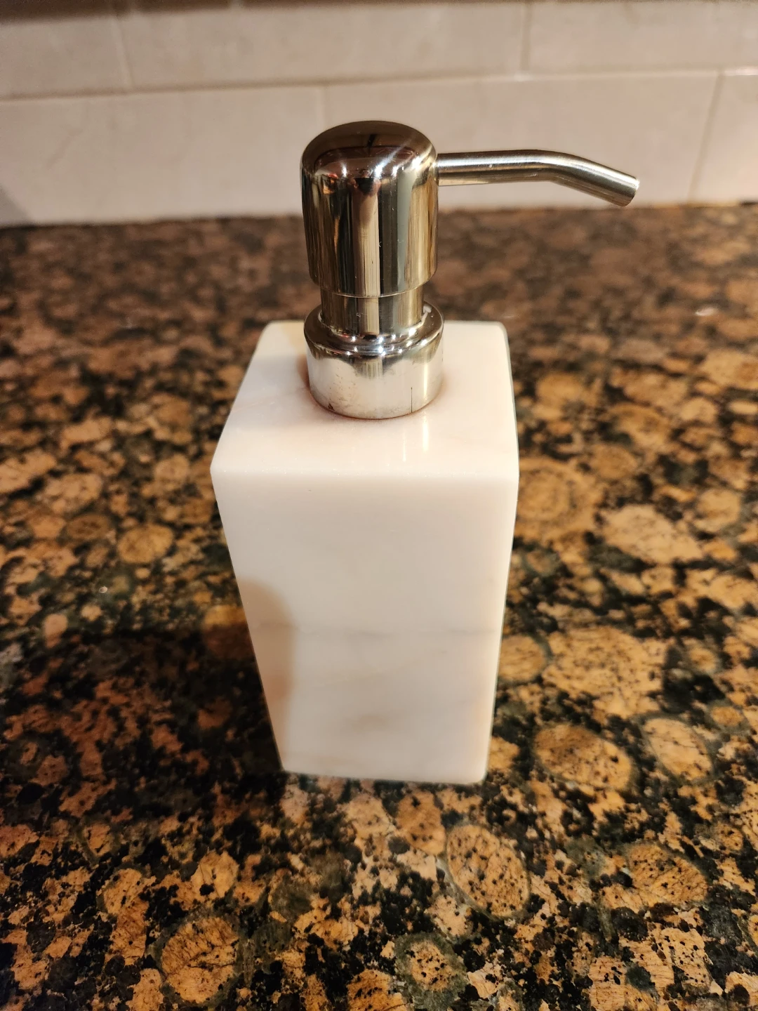 White Marble Soap Dispenser with Chrome Pump