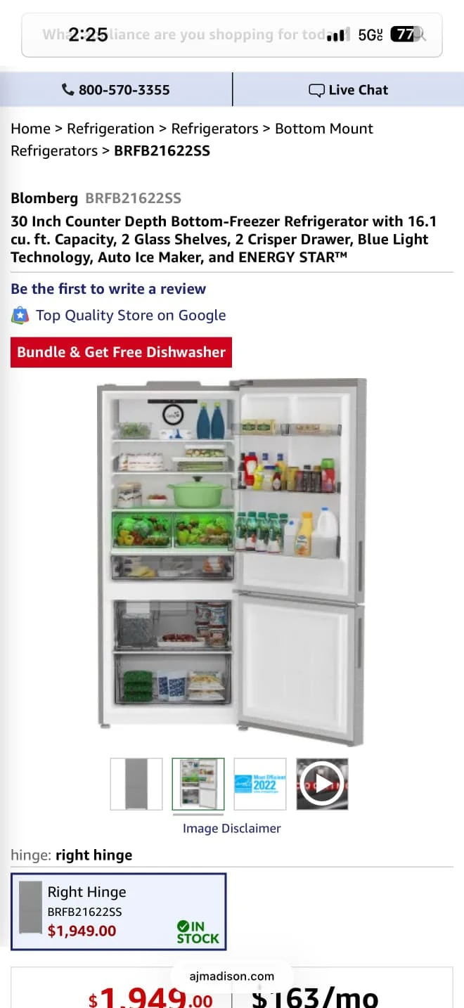 Blomberg 30in Stainless steel counter depth refrigerator - photo 2