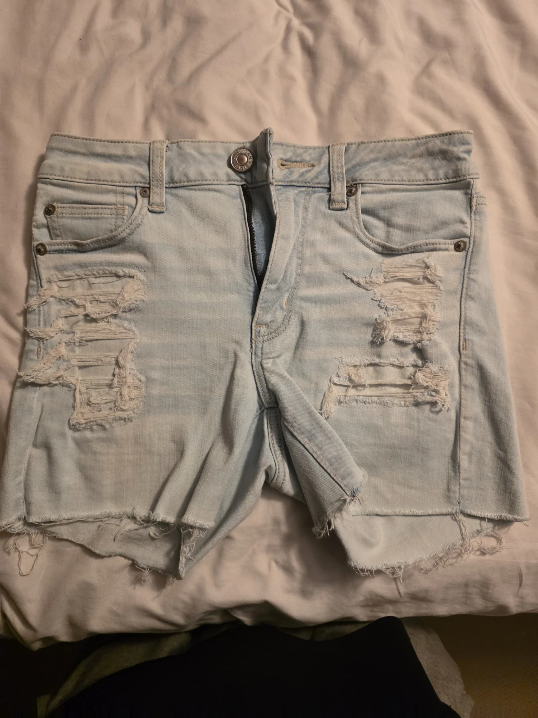 American Eagle Light Wash Ripped Denim Shorts