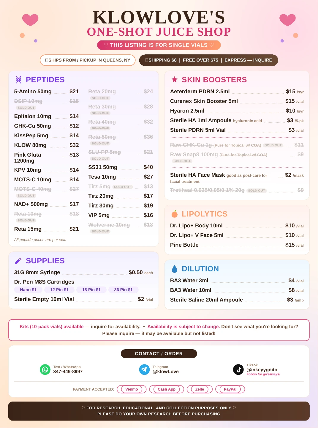 Peptides: GHKCu, GLPs Tirzep Reta, NAD, Glutathione, BAC