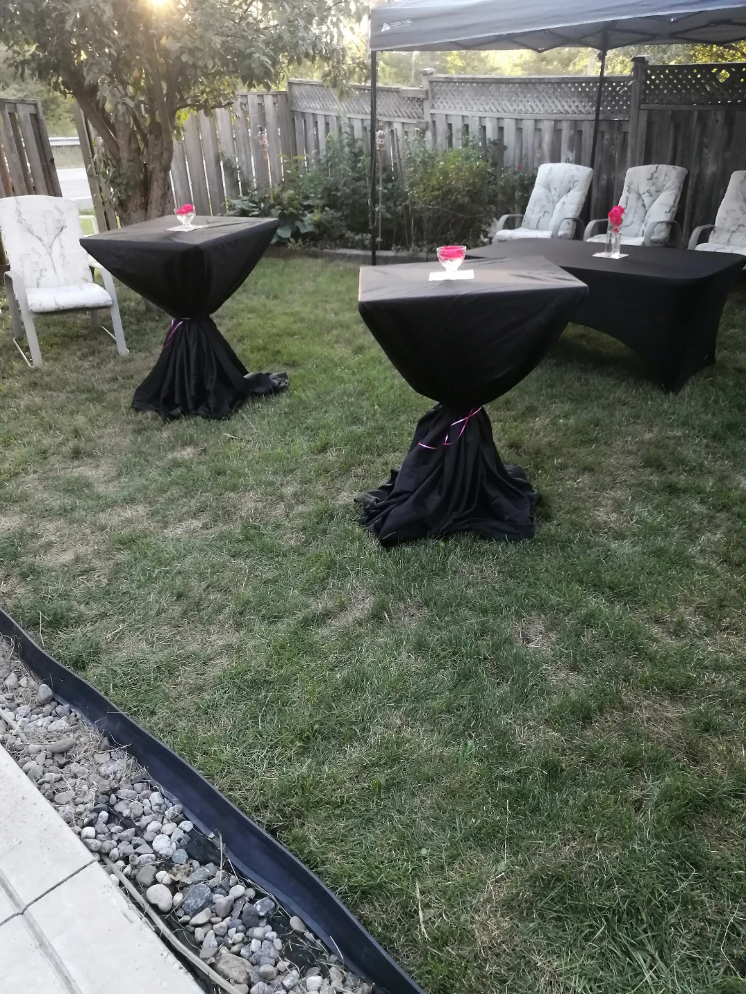Rent Black High-Top Cocktail Tables with Skirts