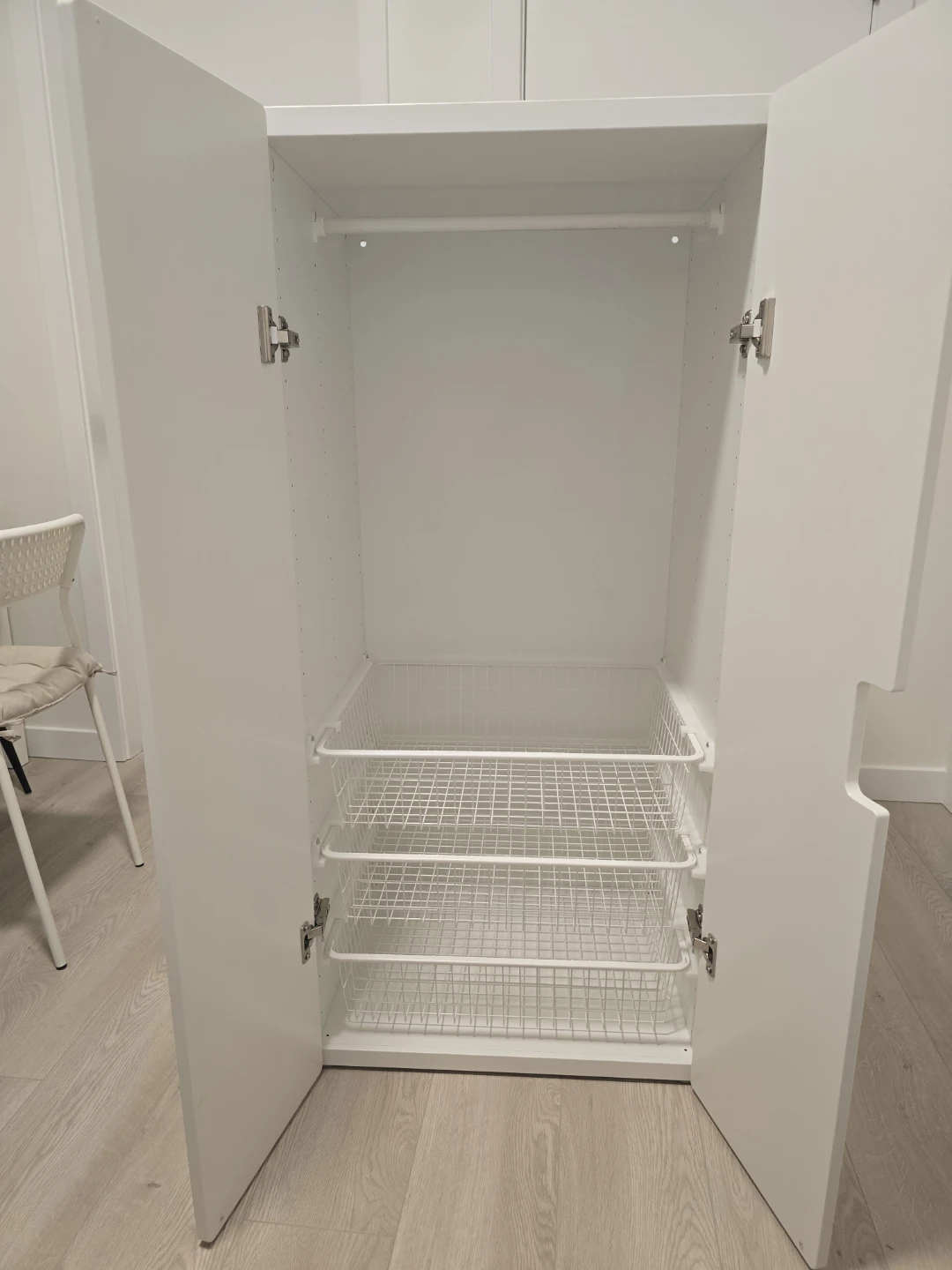 White Storage Cabinet with Hanging Rod and Baskets - photo 2