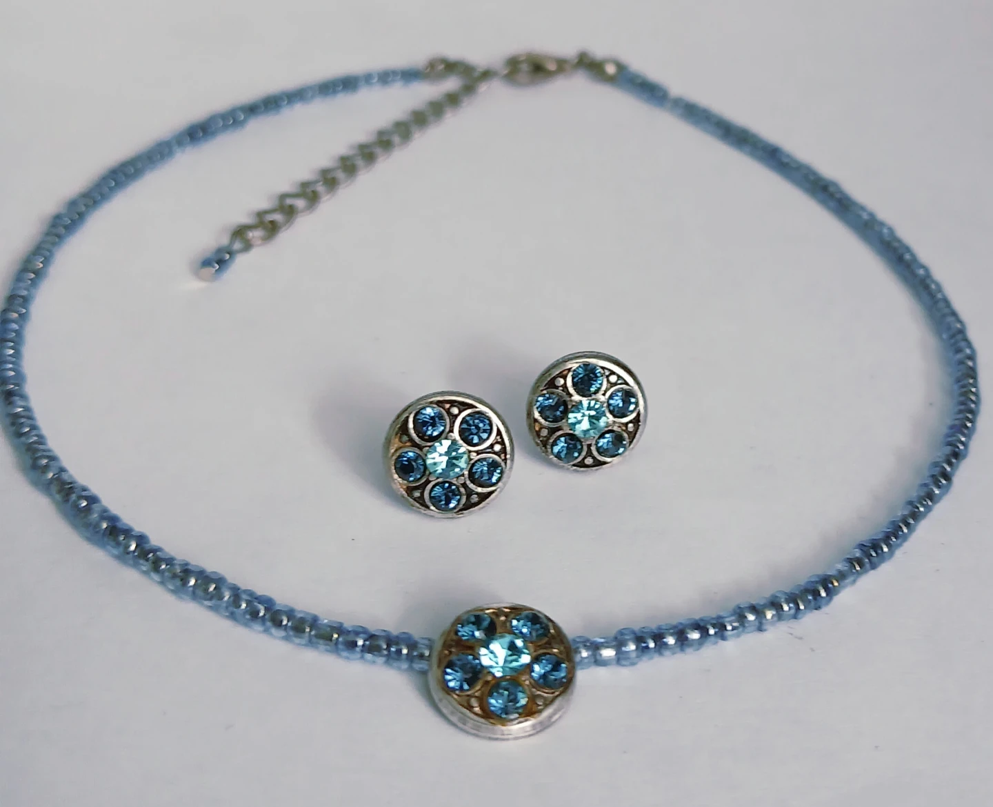 Blue beaded necklace and earrings set