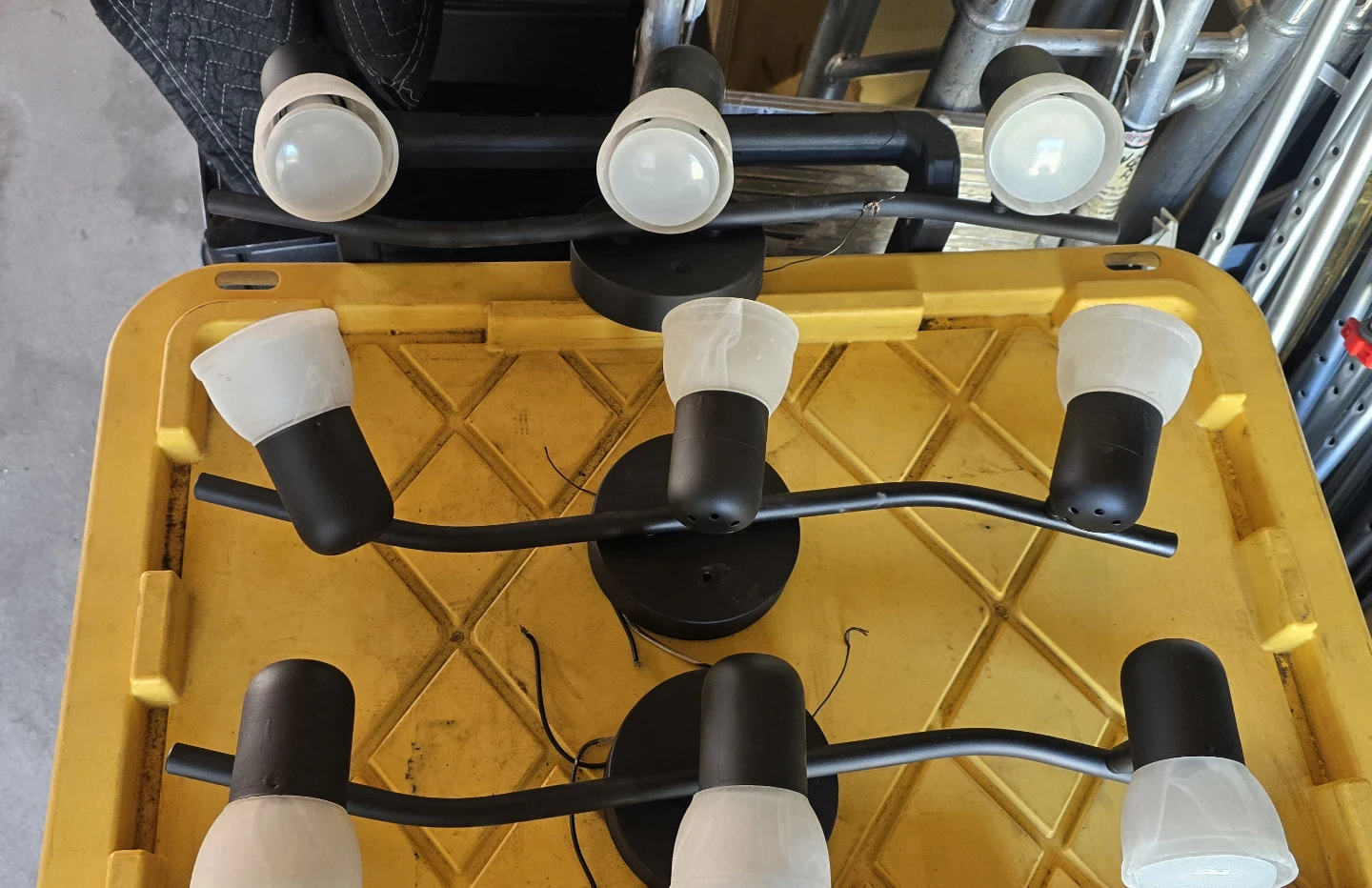 Black Track Lighting Fixture with Frosted Glass Shades