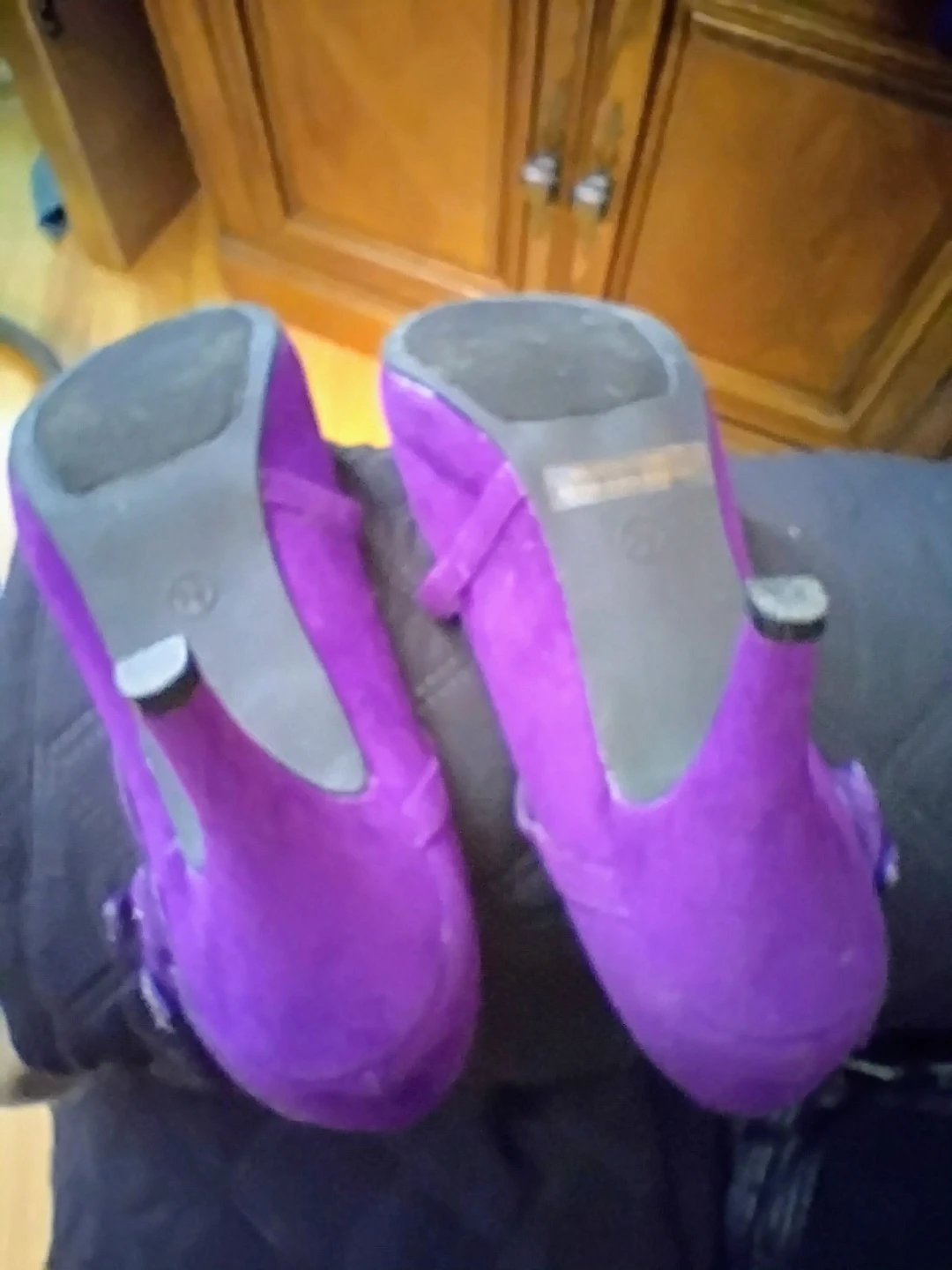 Purple Peep-Toe Heels with Rhinestone Flower Detail - photo 5