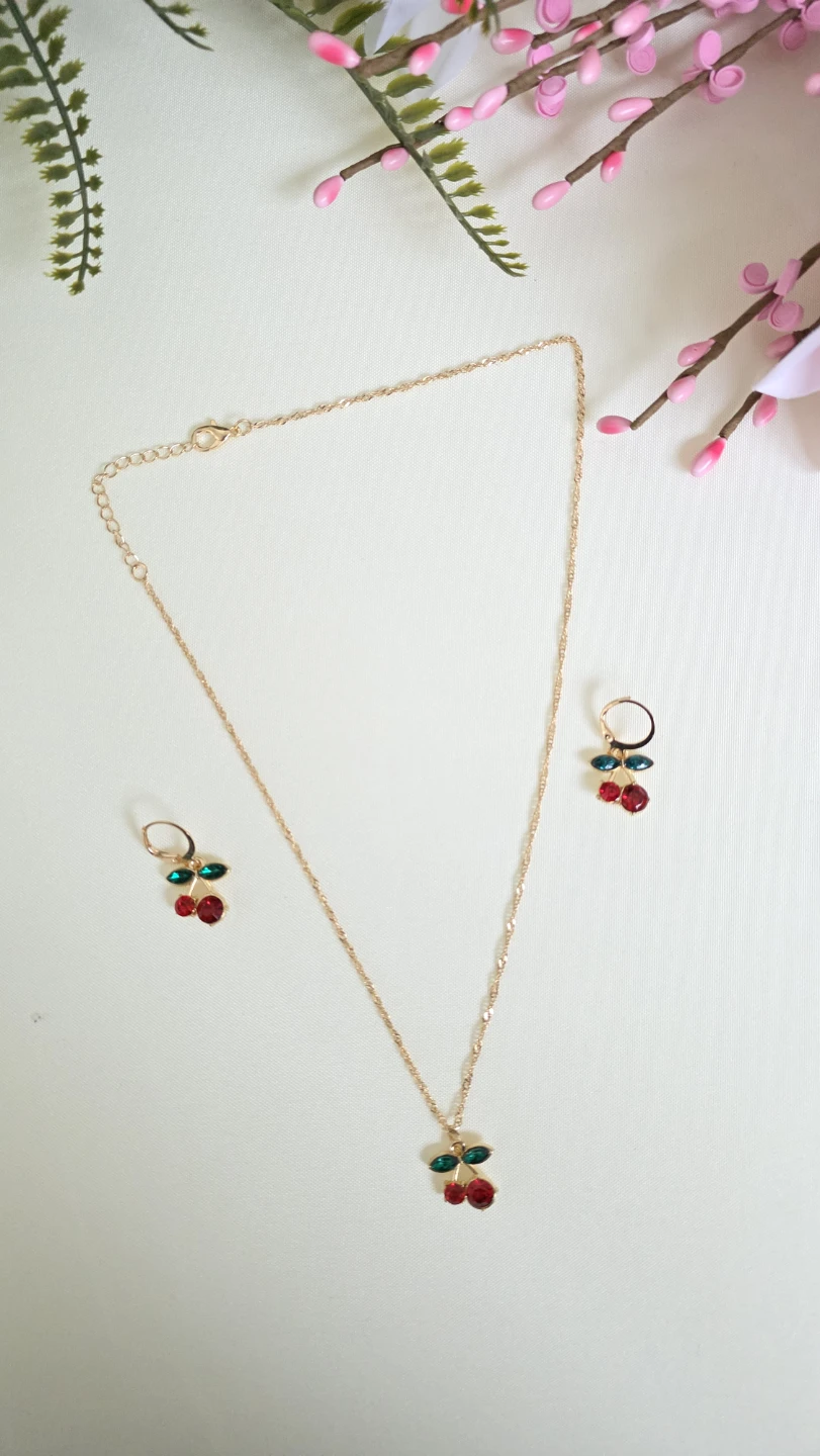 Gold-tone Cherry Necklace and Earring Set - photo 5