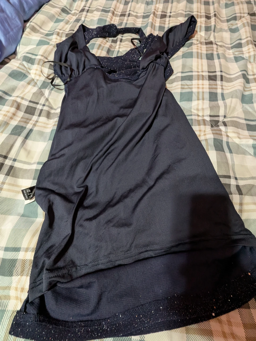SHEIN Navy Ruched Glitter Bodycon Dress - photo 4
