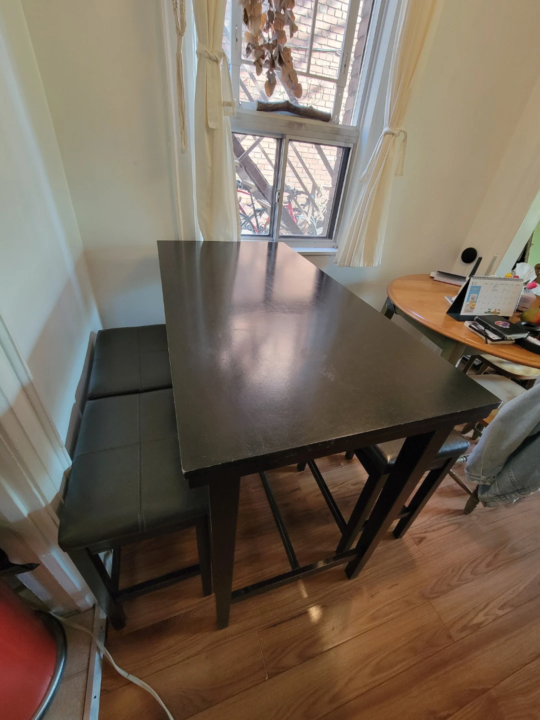 Dark Wood Counter Height Table with Stools