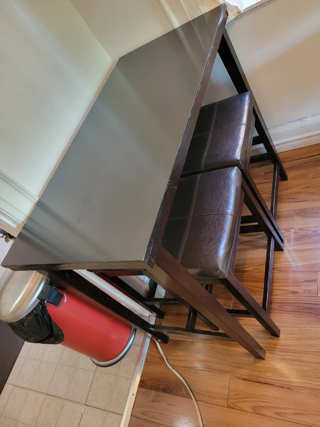 Dark Wood Counter Height Table with Stools - photo 5