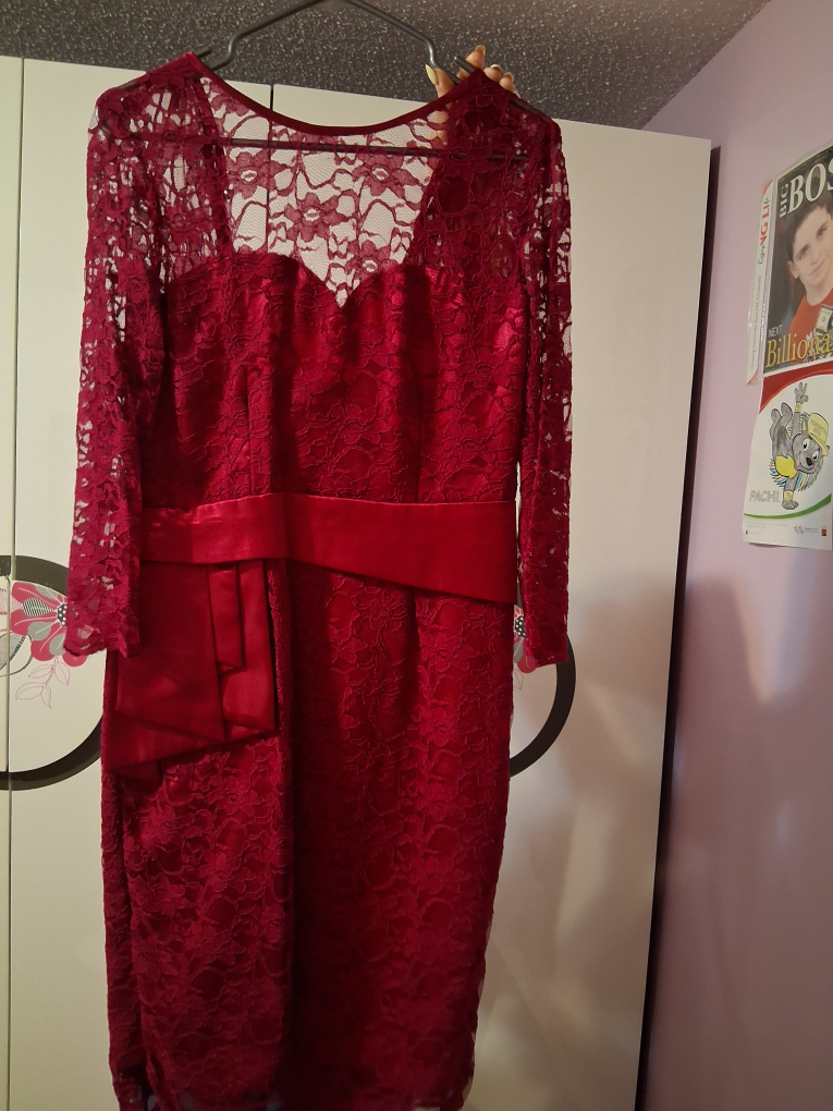 Red Lace Dress with Satin Belt - photo 4