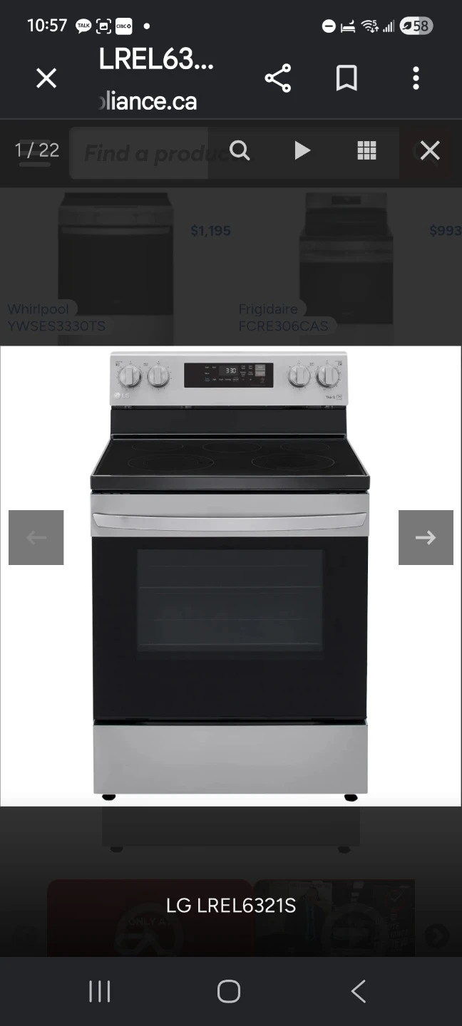 LG LREL6321S Electric Range