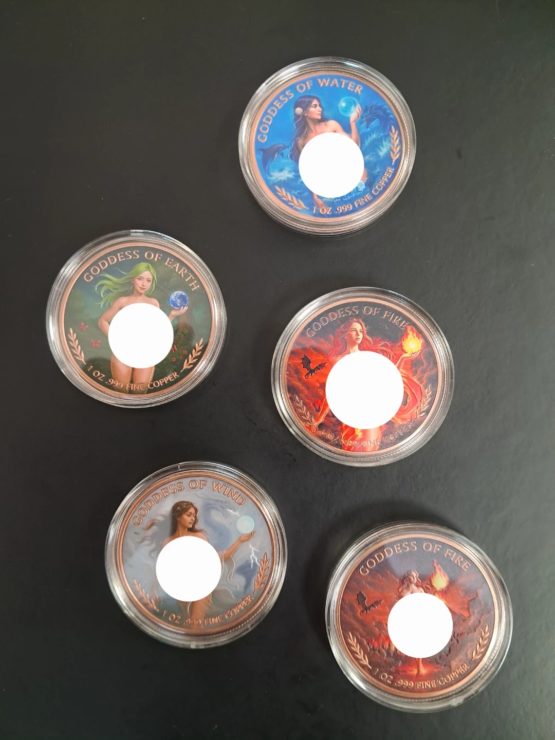 Set of 5 x 1oz 999 Copper Goddess of Elements Set Collectibles