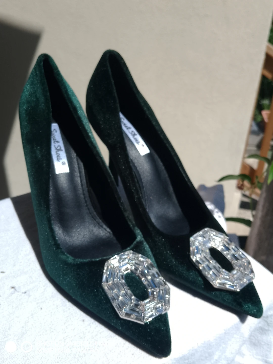 Sweet Shoes Women's Velvet Heels with Jewel Embellishments - photo 3