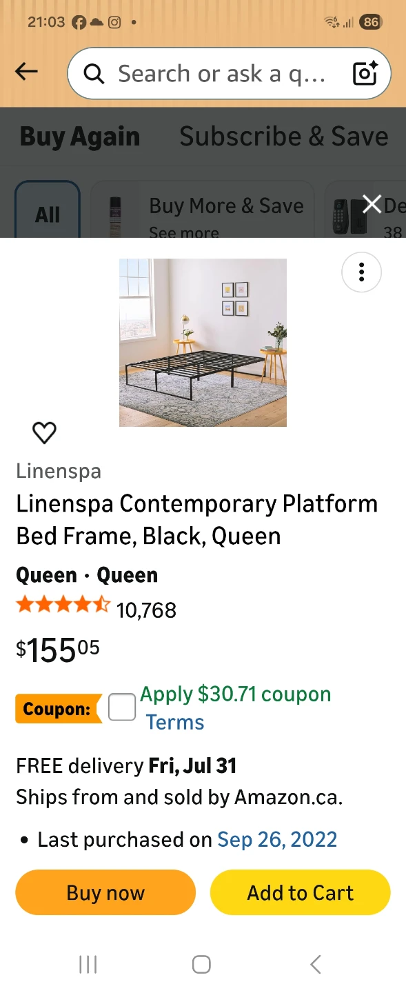 Linenspa Contemporary Platform Bed Frame, Black, Queen