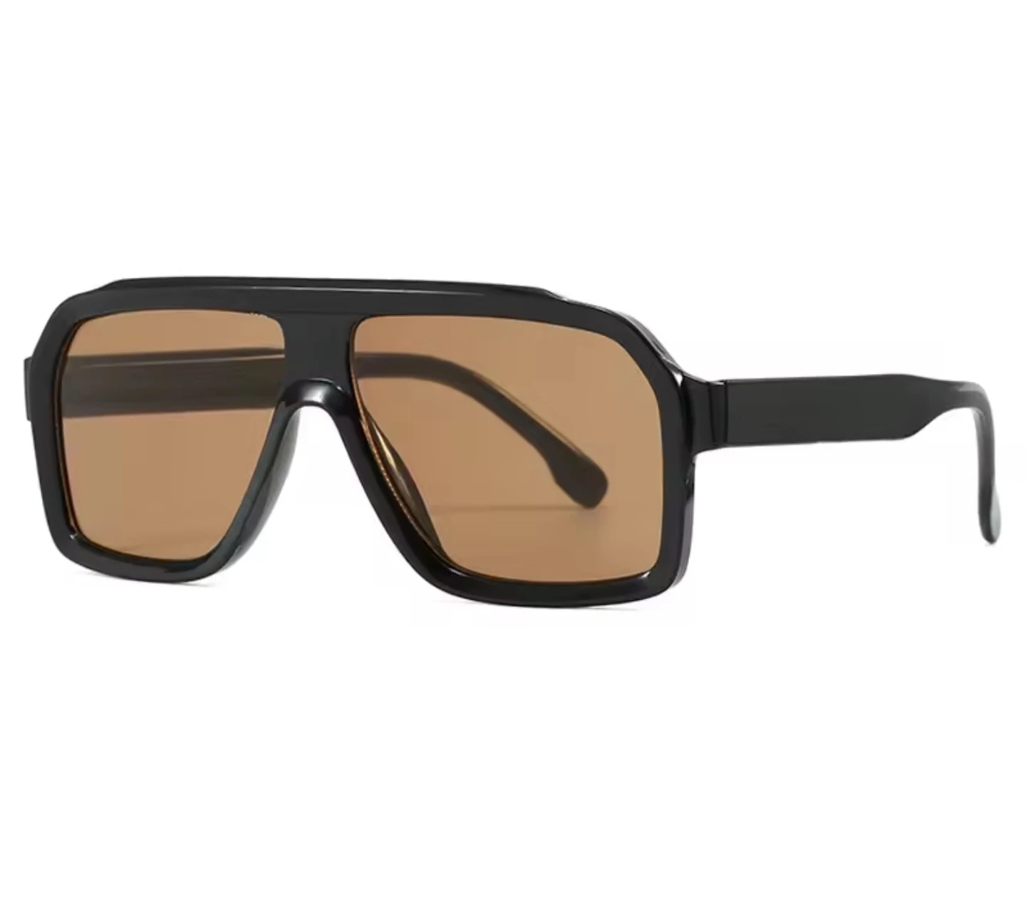 Black Oversized Square Sunglasses with Brown Lenses