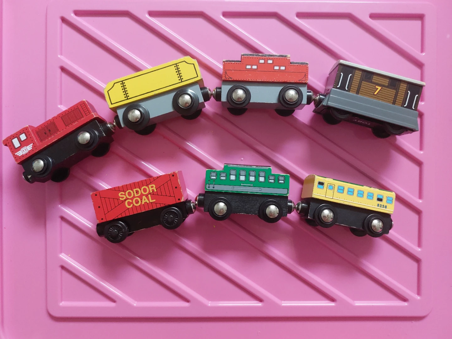 Wooden magnetic toy cars and Thomas & Friends Train Lot