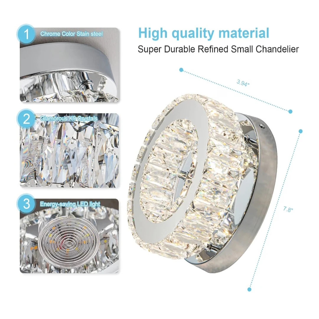 7.8 " Crystal Chandelier Ceiling Light Fixture. LED 3 color - photo 2