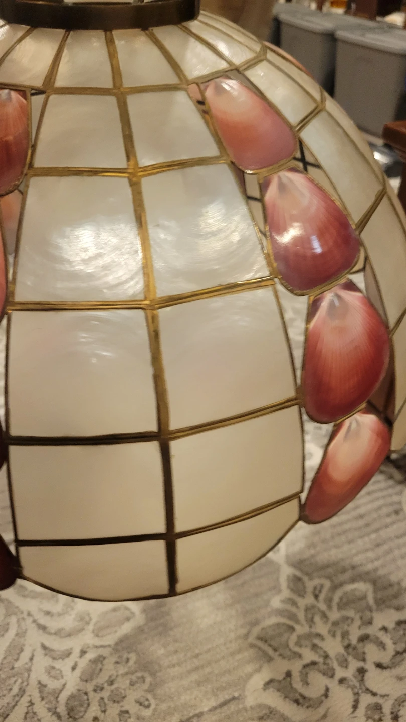 Vintage Tiffany Capiz Shell Chandelier Pendant Swag Lamp - photo 3