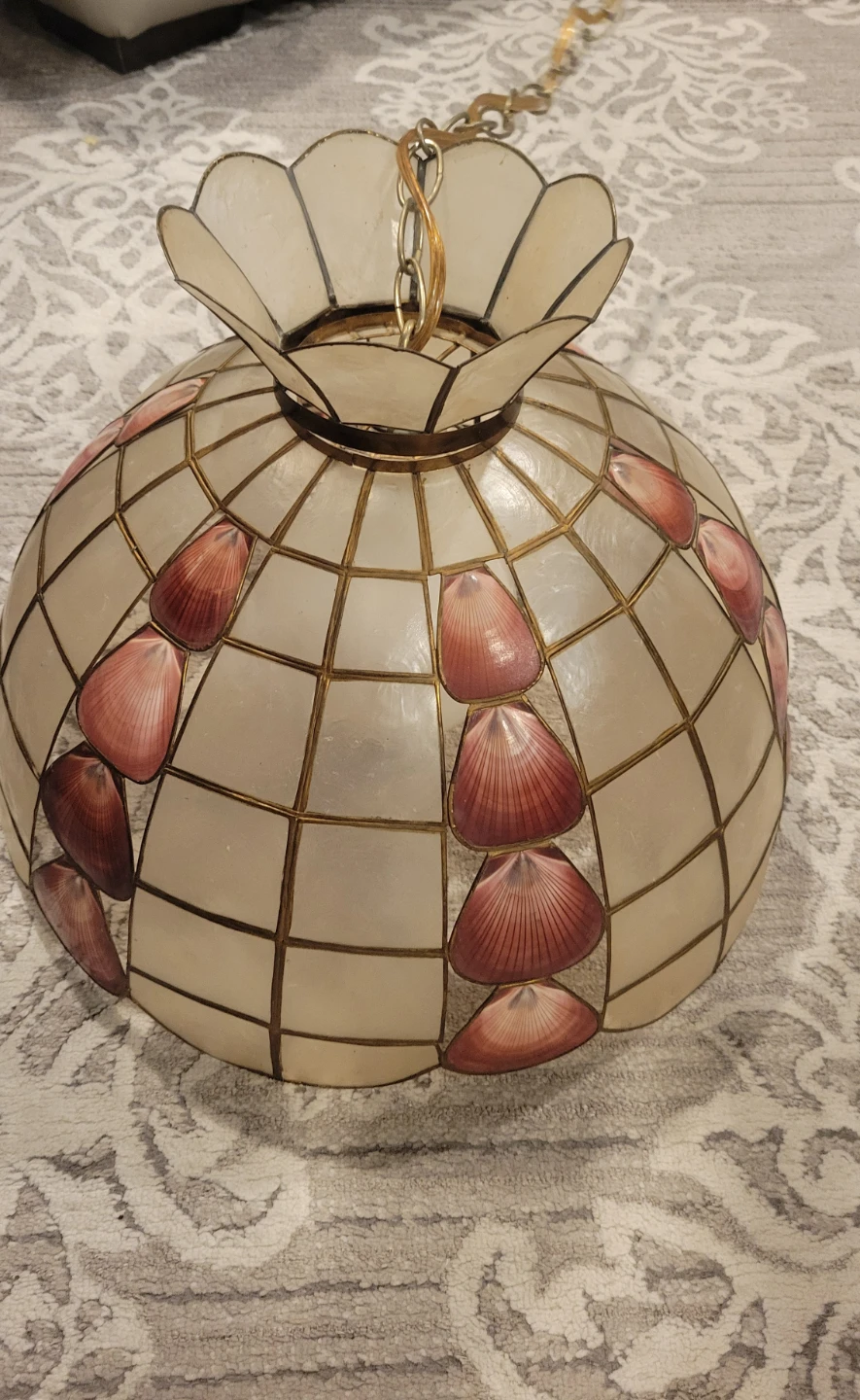 Vintage Tiffany Capiz Shell Chandelier Pendant Swag Lamp