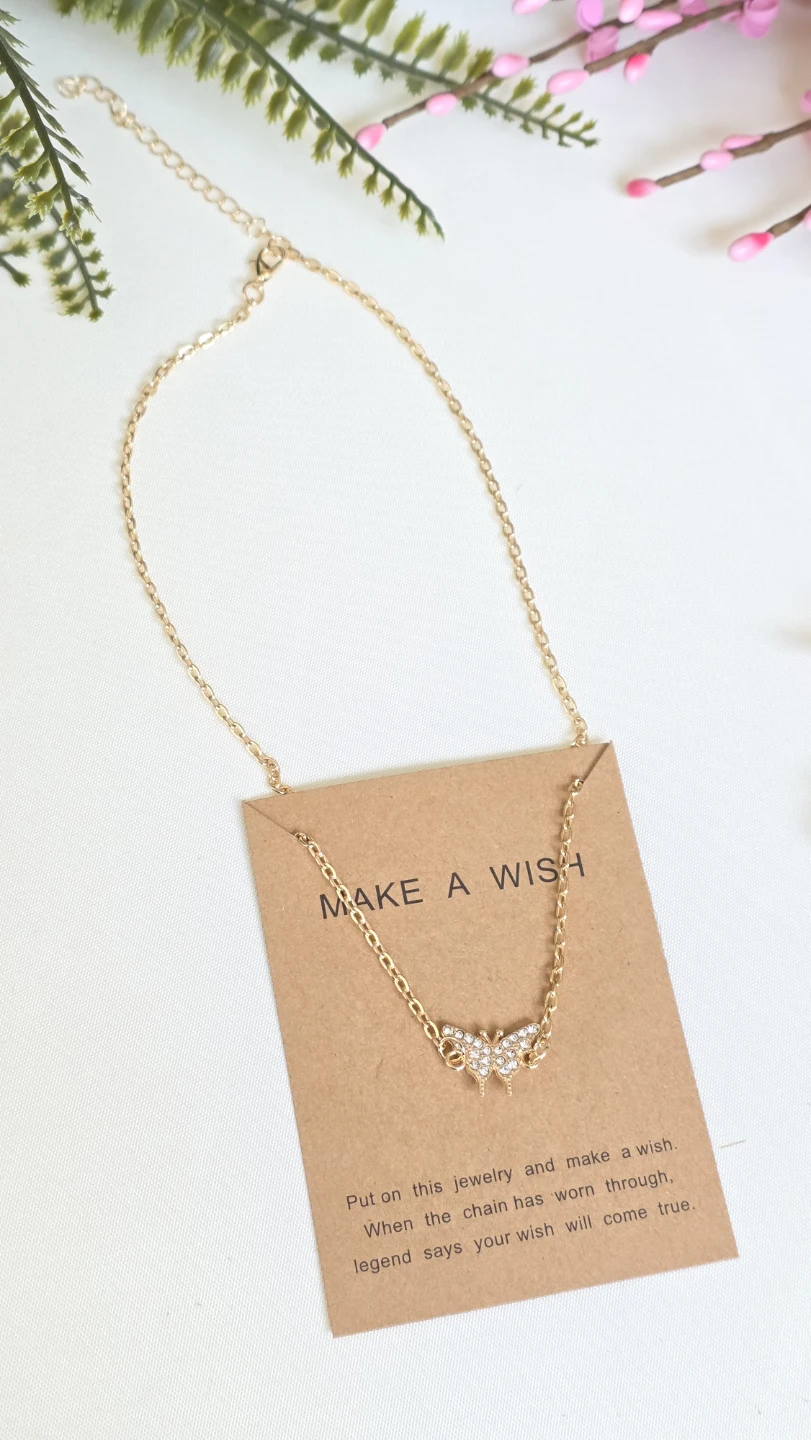 Gold butterfly necklace with "Make a Wish" card - photo 2