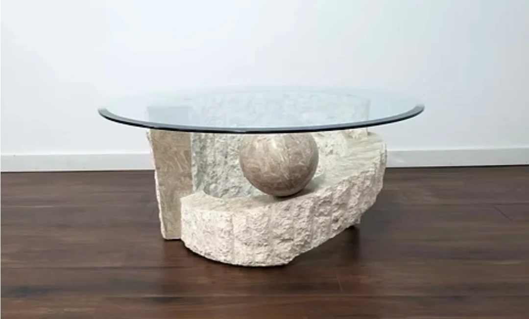 Glass Top Coffee Table with Stone Base