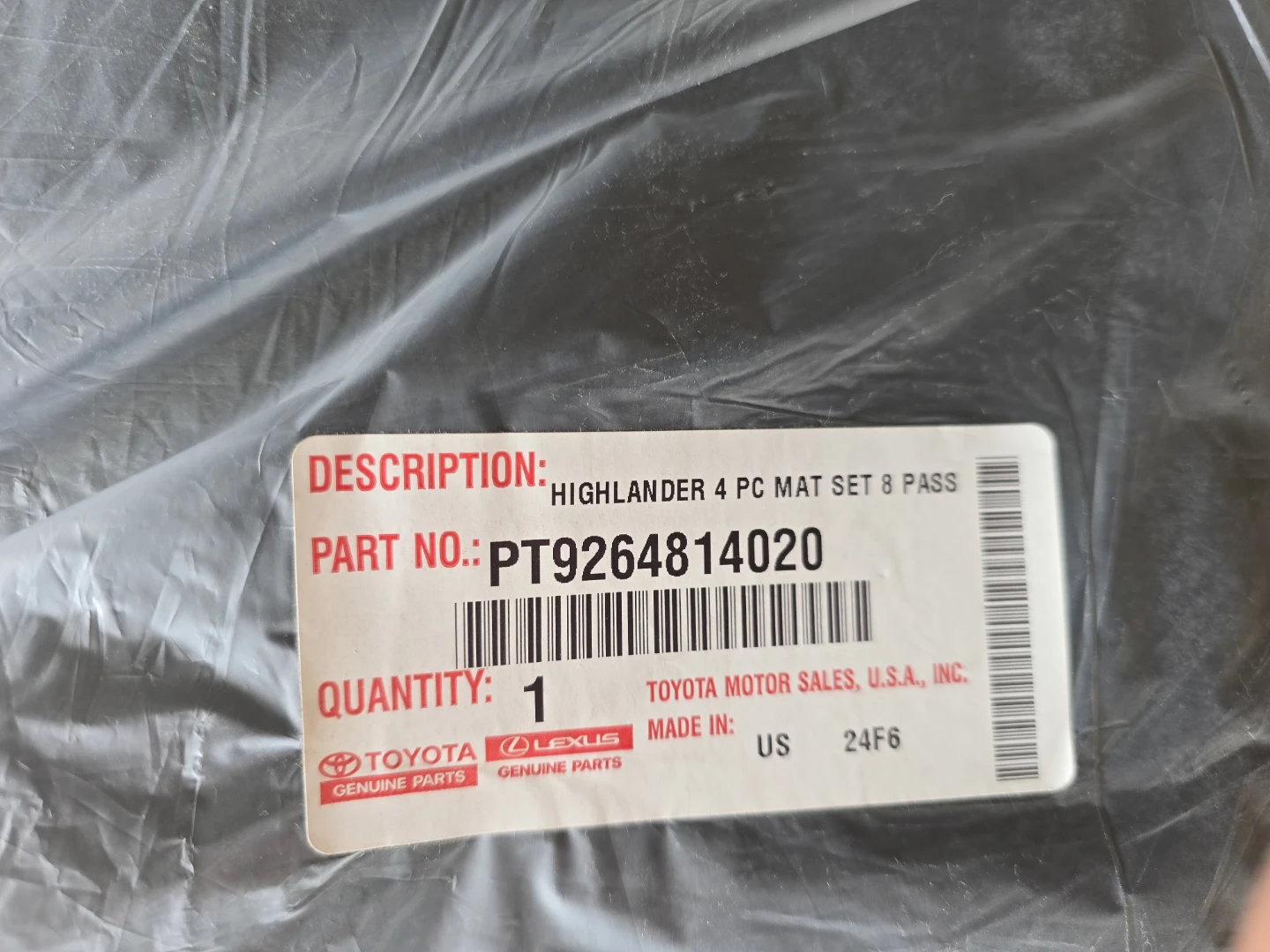 Brand new Toyota Highlander 4 PC Floor Mat Set - photo 5