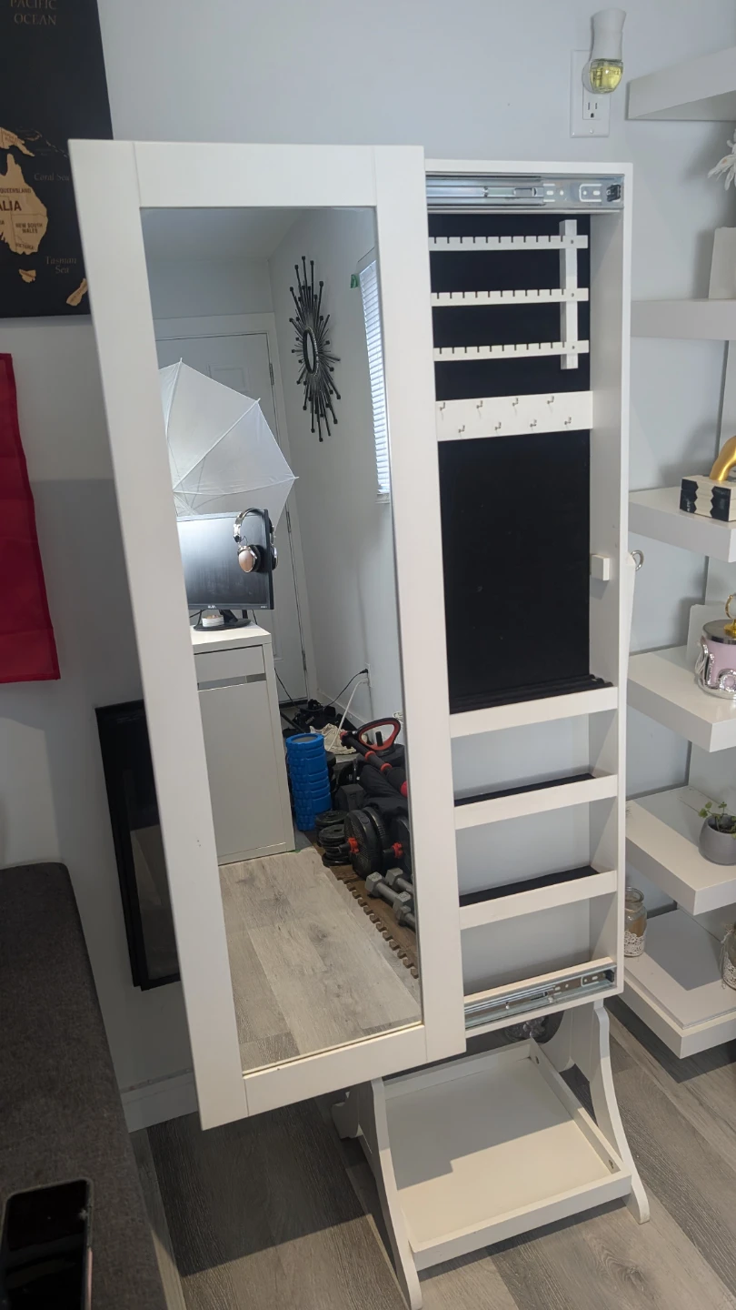 White Cheval Full-Length Mirror Jewelry Armoire