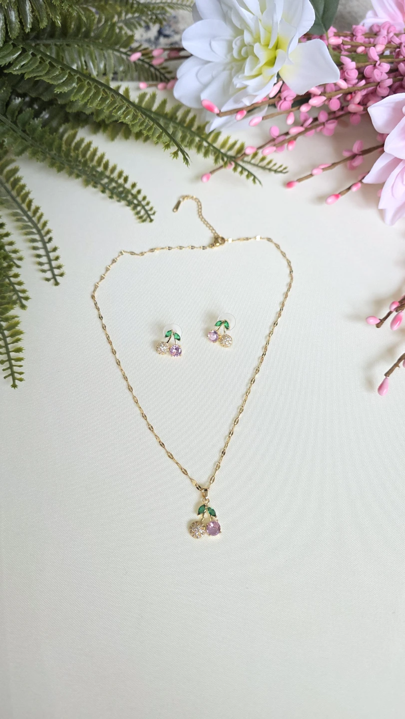 Cherry Necklace and Earrings Set - photo 2