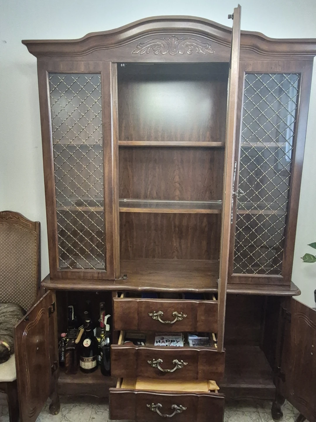 Wooden Display Cabinet with Glass Doors