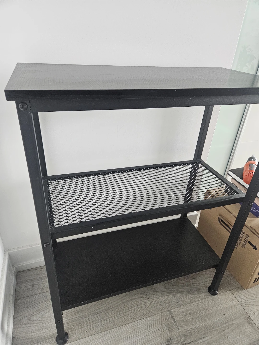 Black 3-Shelf Metal and Wood Storage Unit