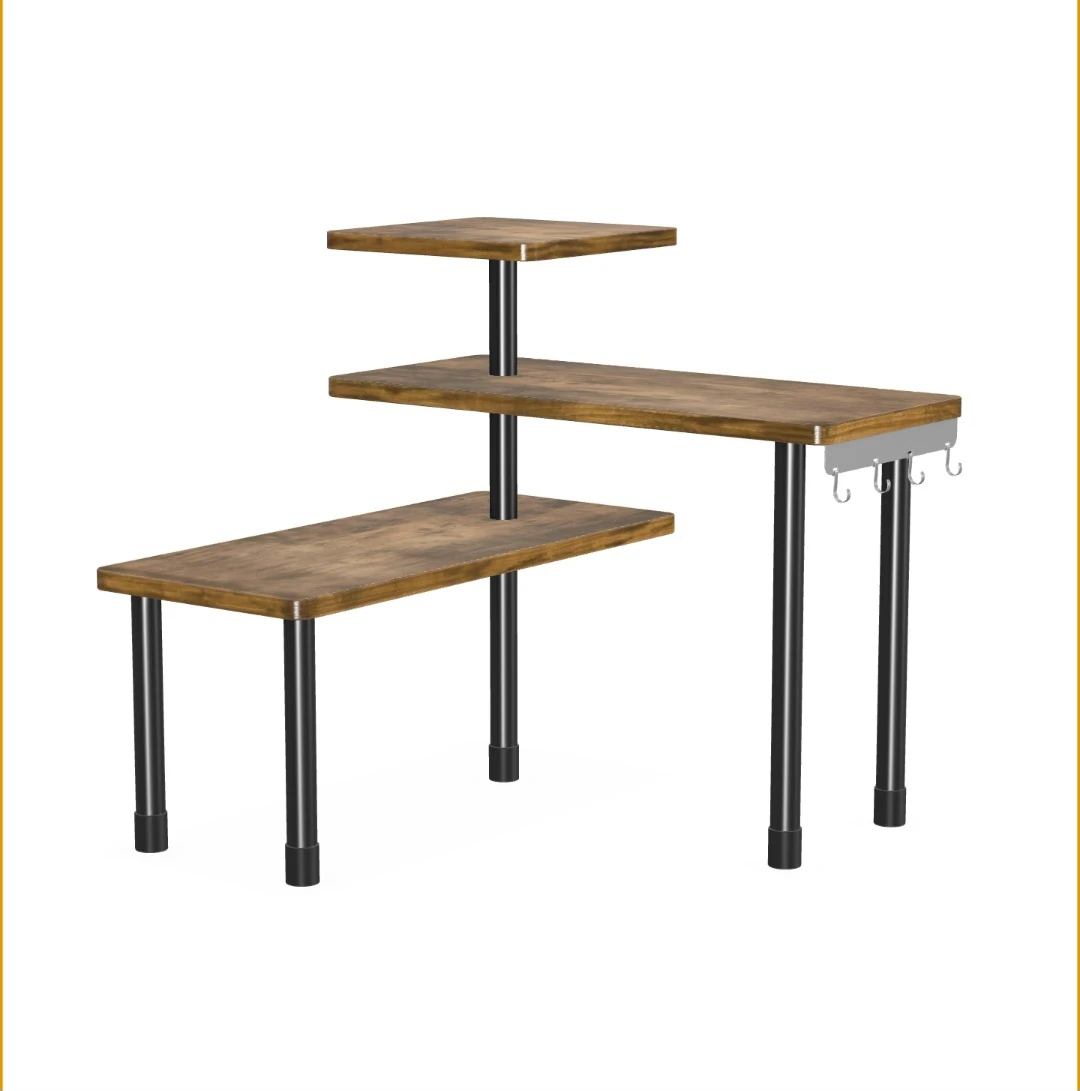 Rustic Wood Tiered Shelf with Hooks - photo 4