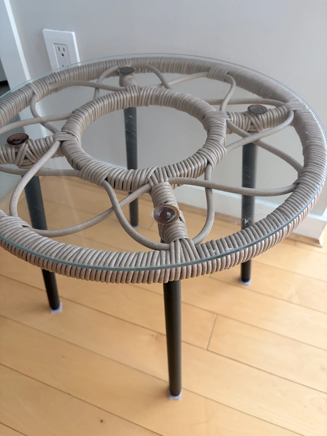 Glass Top Wicker Accent Table