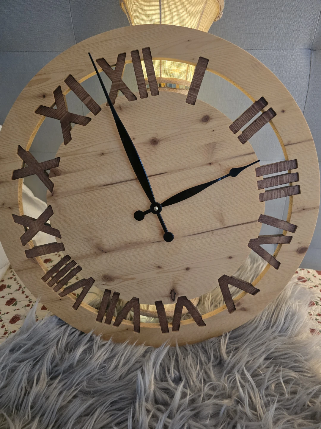 Large Rustic Wooden Wall Clock with Roman Numerals