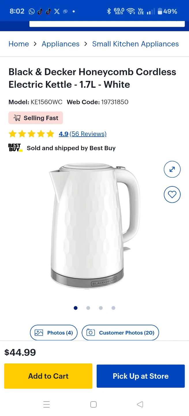 Black & Decker Electric Kettle - 1.7L - White