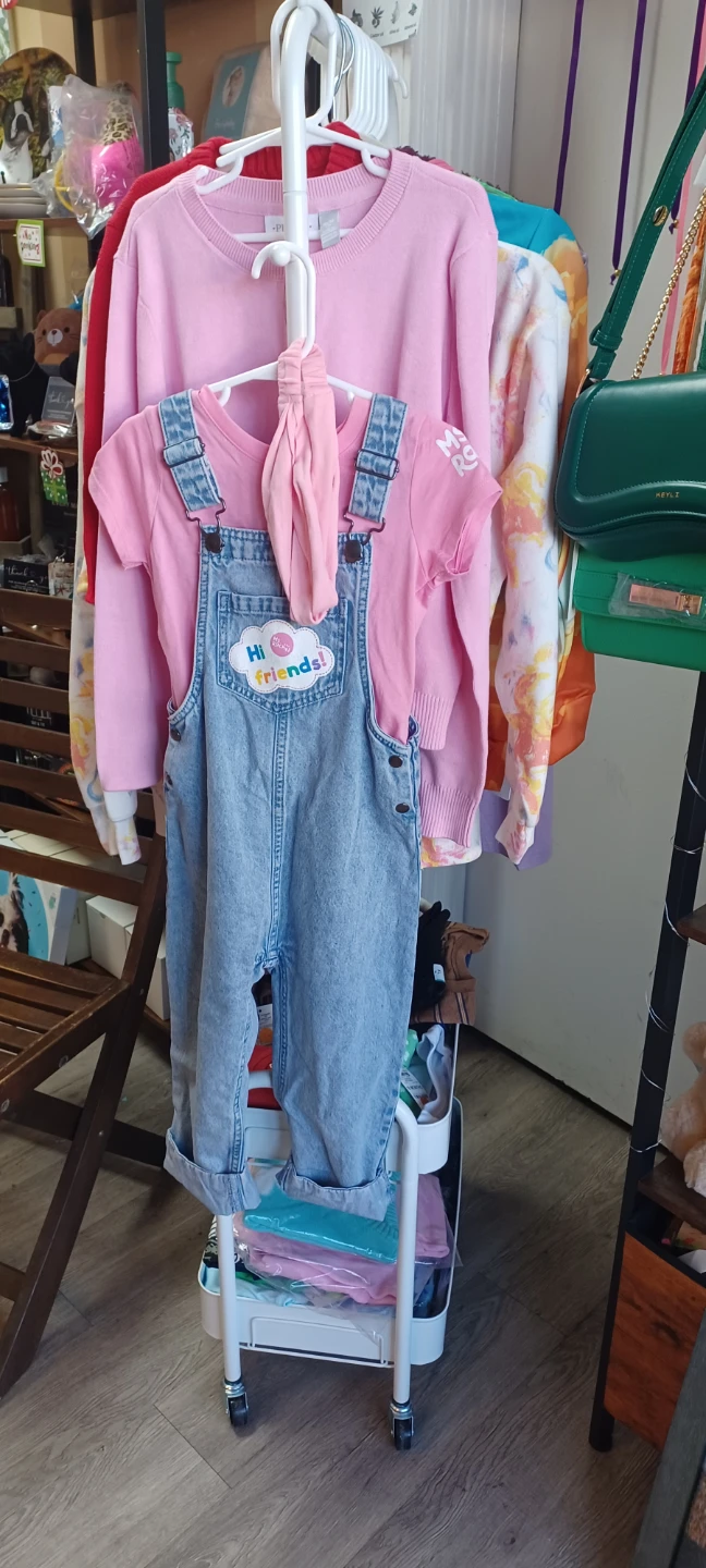 Kids Pink Shirt and Denim Overalls Set Ms Rachel - photo 4